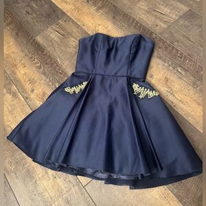 Blondie Nites Navy Blue Kids Dress with Gold Accents